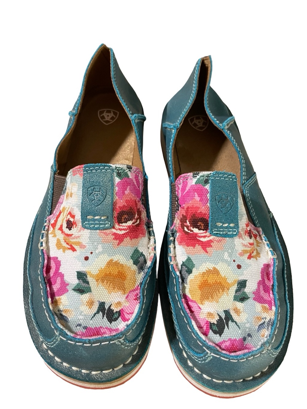 Ariat Cruiser slip on shoe flat loafer pool blue floral pink yellow canvas 8 MED - Picture 4 of 16